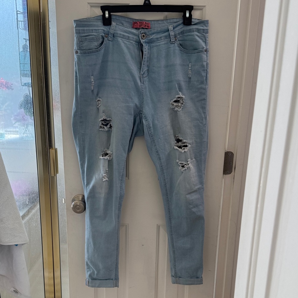 Wax Jean Light Blue Distressed Skinny Jeans